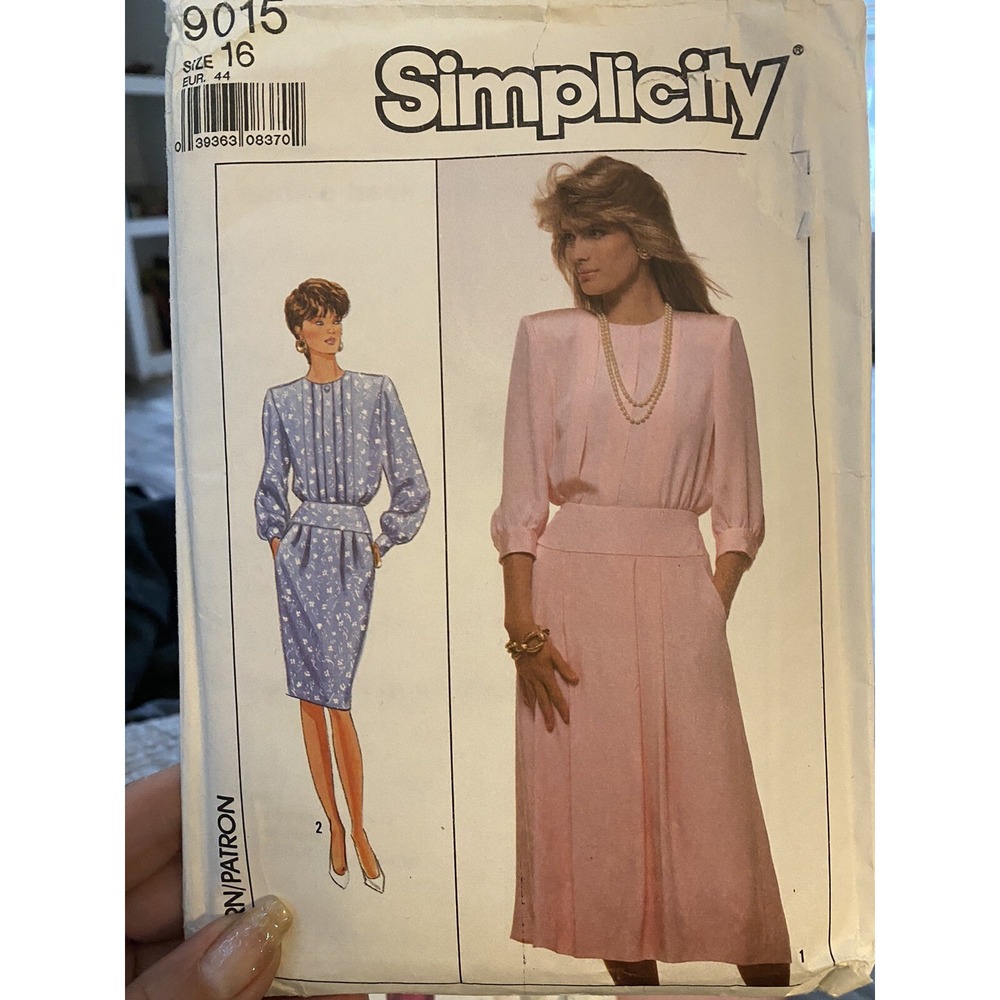 1989 Simplicity 9015 Vintage Sewing Pattern Womens Dress Size 16